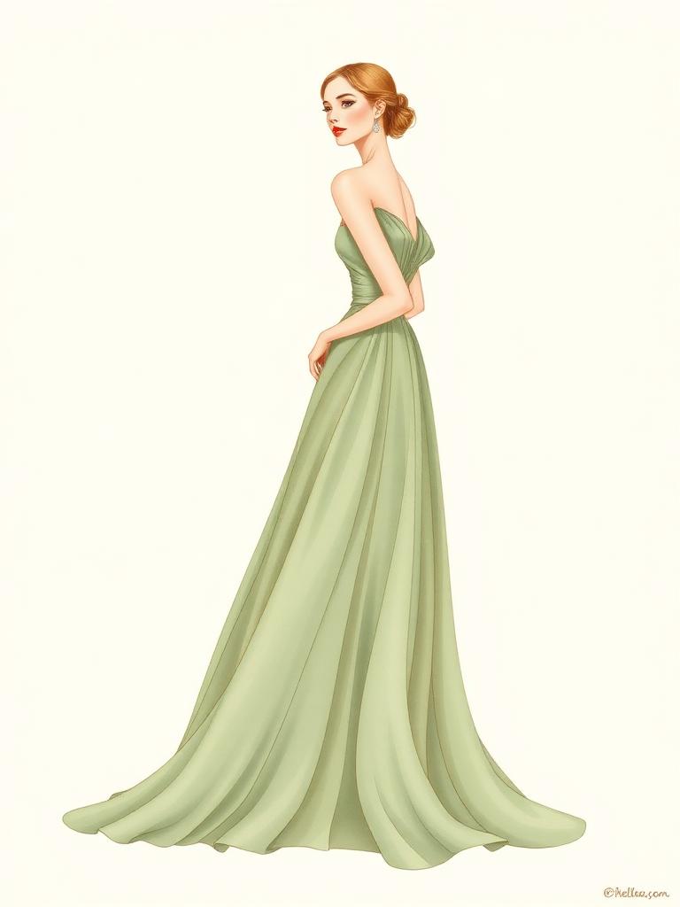Ejemplo de vestimenta para ellas: vestido largo en tono sage